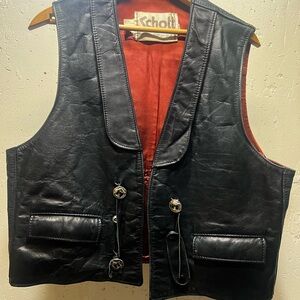 VINTAGE 1970s Black Leather Men's Vest